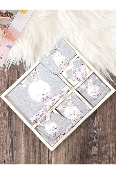 Kinder Baby Gaye Baby Girl Cotton 10-Piece Rabbit Hospital Discharge Set Gray 647