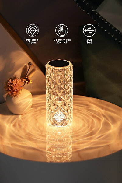 Soillium Kristal Elmas Vazo Şeklinde Dokunmatik Usb Sarjlı Rgb Kumandalı Masa...