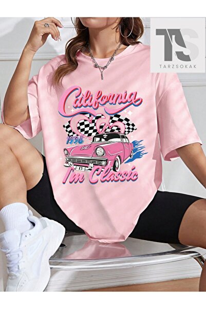 Tarzsokak Tricou supradimensionat cu umăr căzut cu grafică mașină și litere