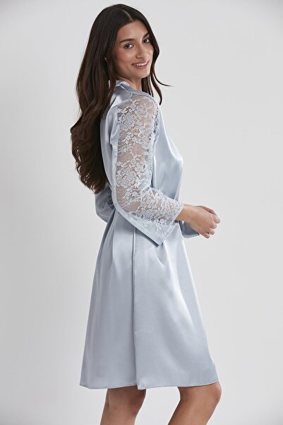 Pierre Cardin Saten Dantelli Kadın Gecelik Ve Sabahlık Takımı - 4025 Mist
