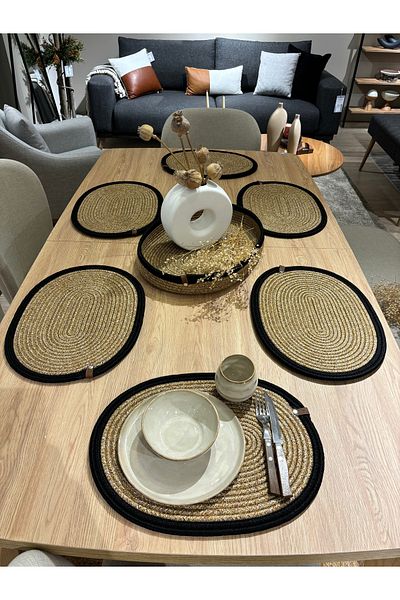 MaVaux Set farfurie ovale din iută și vase de pâine Wicker Blaundus