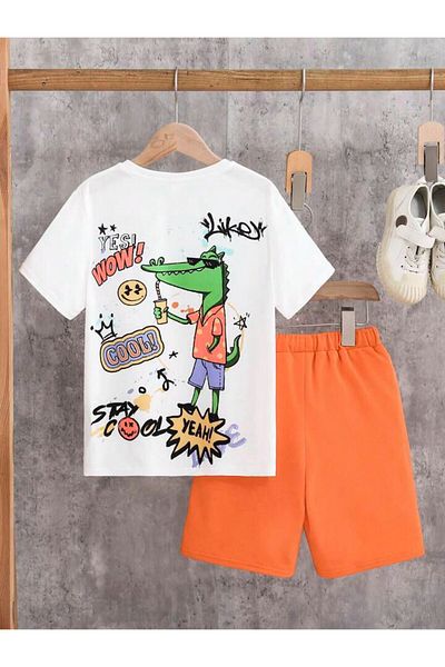 AMMA Children's Cool Printed T-shirt Shorts Top and Bottom Set