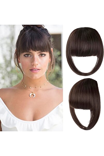 AKOLİFE Koyu Kumral Takma Kahkül Perçem - Isıya Dayanıklı - Naturel Görünüm