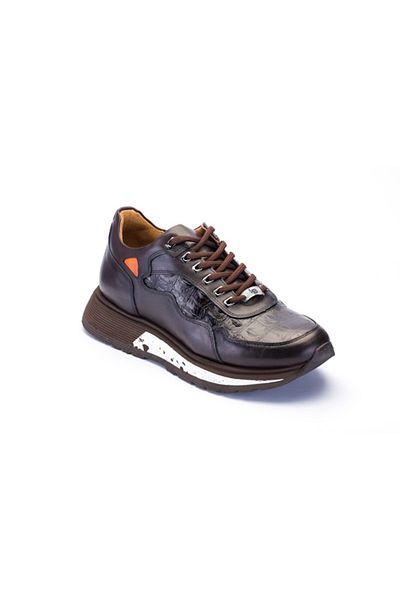 LUCIANO BELLINI E-516 Brown Skin Leather Men's Sneaker Shoes