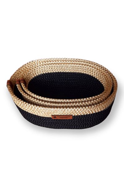 HandmadeSNM Σετ 3 Οβάλ Καλάθια - Μαύρο Organizer πολλαπλών χρήσεων 1ης Ποιότητας