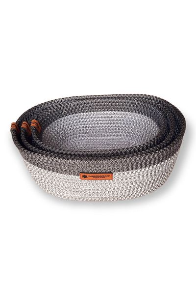 HandmadeSNM 3-Piece Oval Basket Set - Multi-Purpose Gray Organizer, 1St Quality