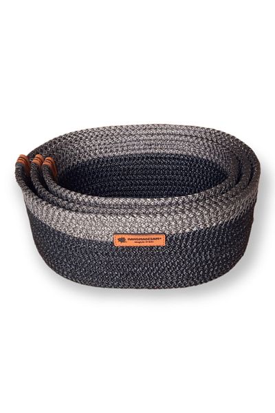 HandmadeSNM 3-Piece Oval Basket Set - Multi-Purpose Black Organizer 1St Quality