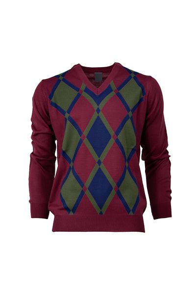 Oppland Men's Winter Natural Wool Knitted V-Neck Sweater Diamond Pattern Comfortable Full Fit Classic Model