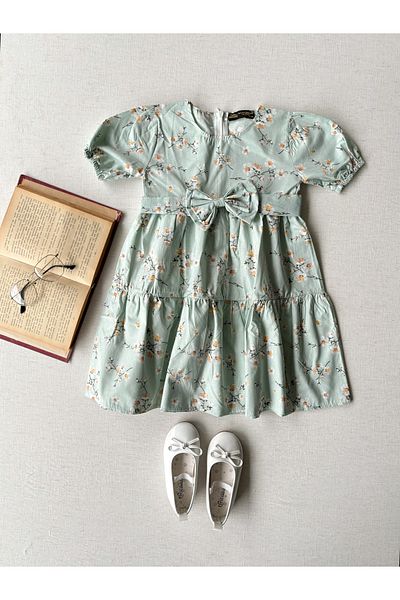 KÜÇÜĞÜM BUTİK Φόρεμα Water Green Spring Branch Mother-Daughter Combined Poplin Layered φόρεμα