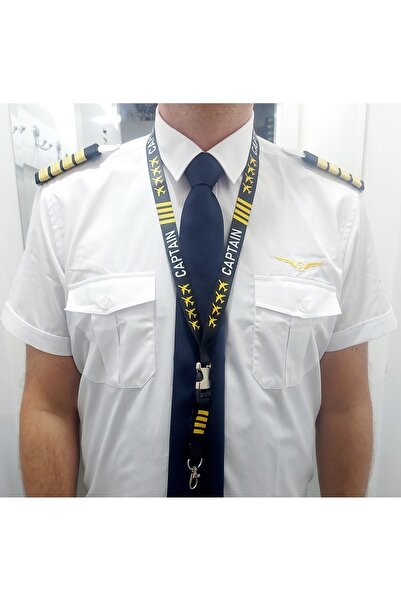Havacı Uçuş Dünyası Captain 4 Glazed Airplane Printed Neck Rope Lanyard