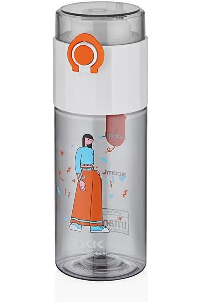 Vagonlife Tkk T-1013 500ml Patterned, Comfortable Drinking Lock and Tritan Flask Without Straw - White