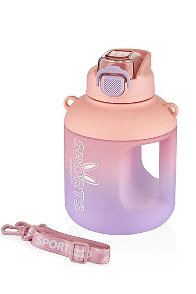 Vagonlife 1100 Ml Double Color Motivational Water Bottle with Straw and Carrying Strap and Handle with Sticker Gift