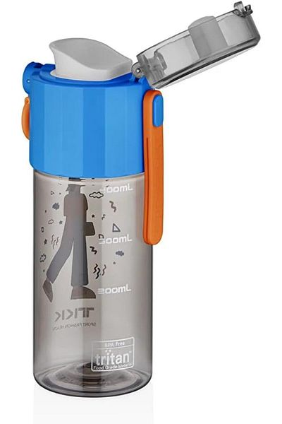 Vagonlife TKK T-1013 500ml Comfortable Drinking Locked Lid Patterned Tritan Flask with Straw and Strainer (Blue)