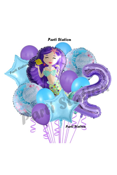 Parti Station مجموعة بالونات حورية البحر باللون الأرجواني لعمر عامين، مجموعة ...