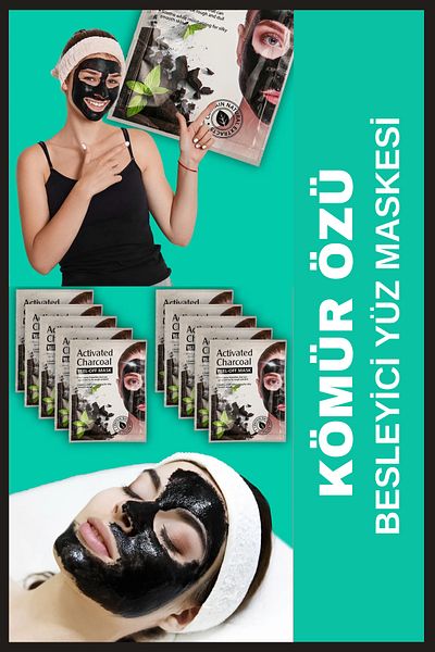 QNİAY Pure Charcoal and Black Sheet Face Mask Absorbent power of charcoal (1 piece) Facial Mask Weekend Home Care