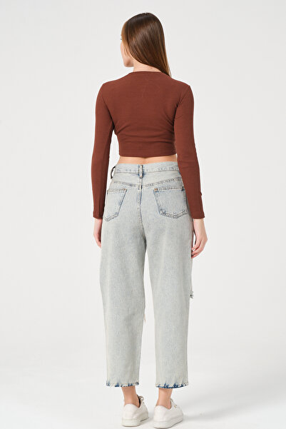 PUNKY CAT Brown Long Sleeve Crop Women's Blouse