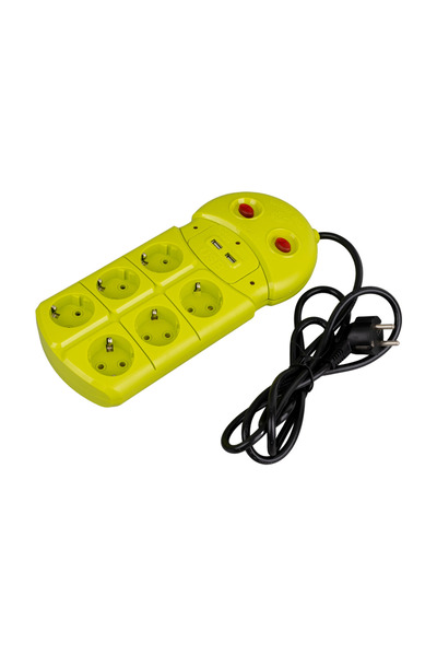 nelerbulurum AKIM KORUMALI 6'LI 1.5 METRE BAKIR KABLOLU 2 USB'Lİ 2 ADET AÇMA KAPAMA TUŞLU GRUP PRİZ