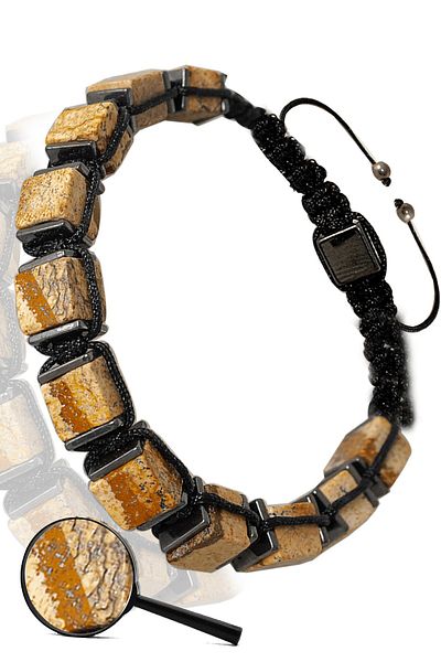 Tesbih Atölyesi Certified Cube Model Brown Jasper Stone Bracelet - Adjustable