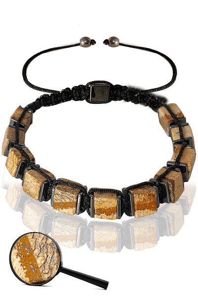 Tesbih Atölyesi Certified Cube Model Brown Jasper Stone Bracelet - Adjustable