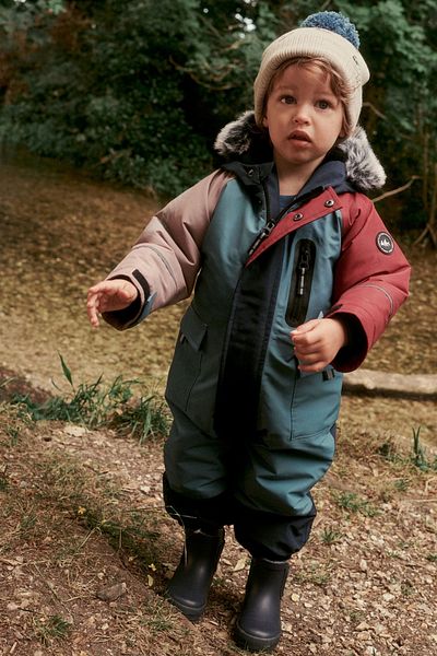 Next Baby Blue Colorblock Luxury Faux Fur Snow Jumpsuit