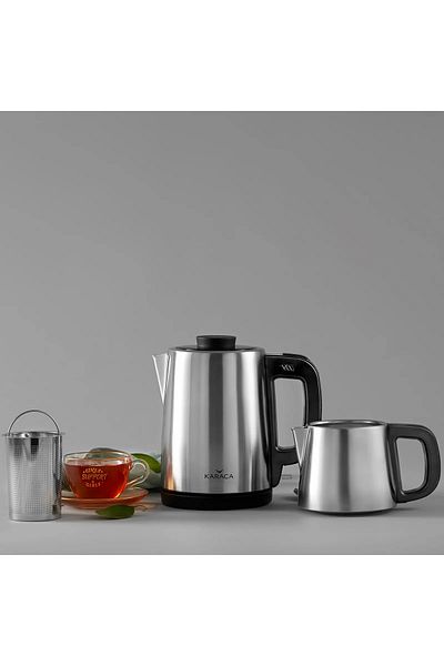 Karaca 2 in 1 Steel Family Size 2.75 lt Capacity Water Heater and Tea Maker Inox Black