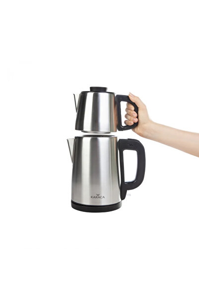 Karaca 2 in 1 Steel Family Size 2.75 lt Capacity Water Heater and Tea Maker Inox Black