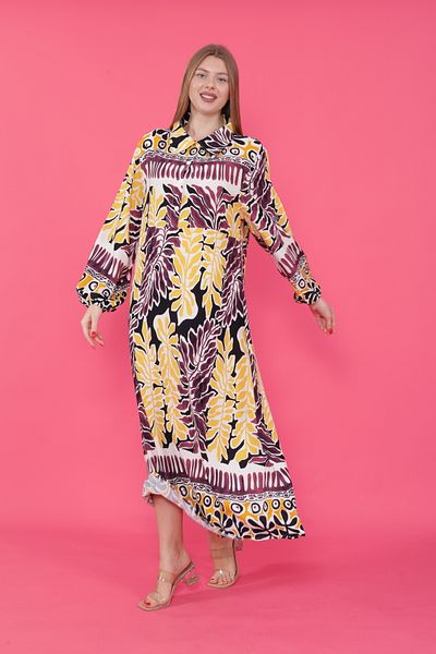 mervemoda Γυναικείο μακρύ plus size υφαντό φόρεμα βισκόζης