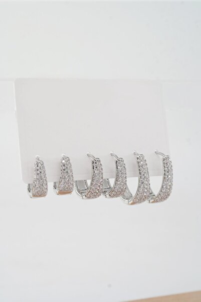 By Zeyna Aksesuar Kadın Vip Seri Özel Tasarım Baget Zirkon Taşlı 6'lı Küpe Set