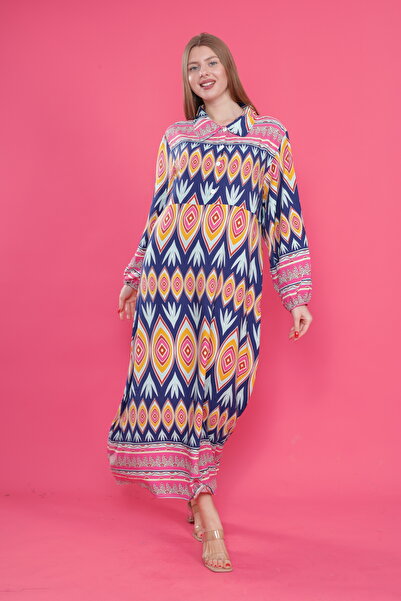 mervemoda Women's Long Plus Size Woven Viscose Dress