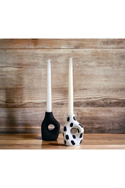 evdeki atölyem 2’li Leopar desenli & Bej 8x14 cm şamdan mumluk