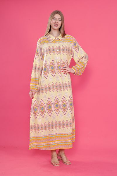 mervemoda Γυναικείο μακρύ plus size υφαντό φόρεμα βισκόζης
