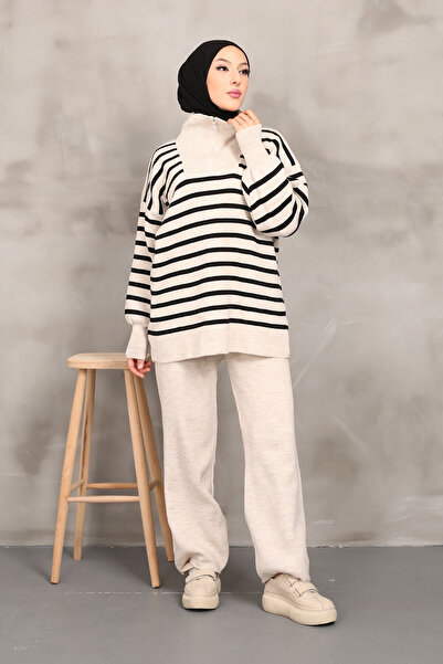 Şule Giyim Striped Thick Knit Knitwear Set