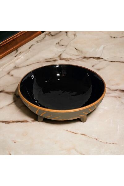AdenArt Χειροποίητο Μπολ Παρουσίασης Γήινων Προϊόντων Μαύρο 20 εκ