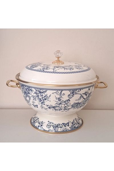 Avşar Enameled Evim 26 cm Blue Vintage Enameled Presentation Pot, Fruit Pot