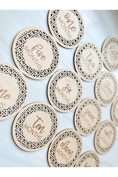 AŞKTOPLARIM Rattan Themed Baby Photo Monthly Memory and Commemorative Card Set - Gift