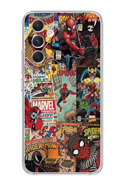 Magic Ring Samsung Galaxy A15 Uyumlu Spiderman Kolaj Desenli Şeffaf Telefon K...