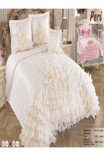 NASHOME TEKSTİL Yatak Örtüsü Takımı Çeyizlik 4 Parça Peri