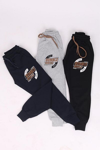 COSBA kids wear Ανδρικό παντελόνι φούτερ Humble Hustle 3 συσκευασιών με λεπτομέρεια τσέπης κορδόνι