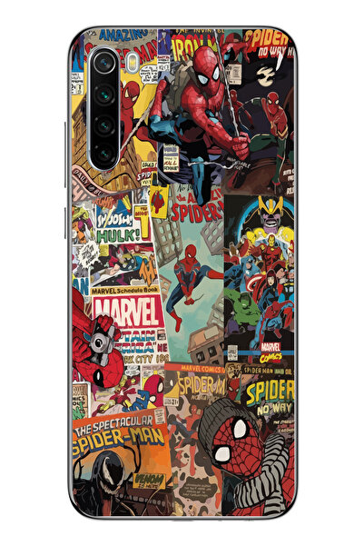 Magic Ring Redmi Note 8 Uyumlu Spiderman Kolaj Desenli Şeffaf Telefon Kılıfı