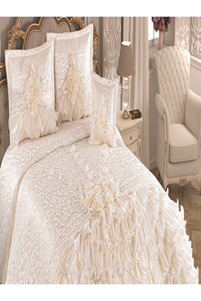 NASHOME TEKSTİL Yatak Örtüsü Takımı Çeyizlik 4 Parça Peri