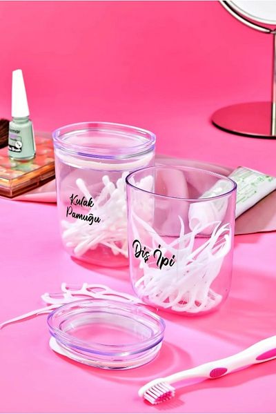 ŞAKİLATA CONCEPT 2-Piece Acrylic Mica Dental Floss & Cotton Organizer 400 Ml Storage Box Cotton Holder