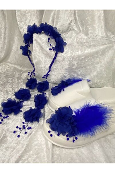 ecrin tuhafiye hobi İncili & Çiçekli Lohusa Terlik Taç Seti