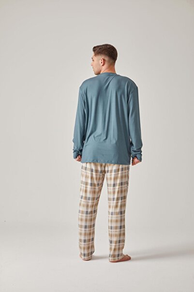 Pamuk & Pamuk Men's Green PlaidModalCotton Pajama Set - Printed T-shirt