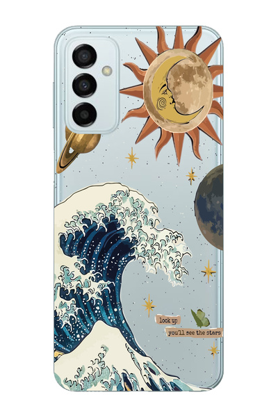 Magic Ring Samsung Galaxy M13 Uyumlu Güneş ve Dalga Desenli Şeffaf Telefon Kı...