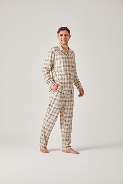 Pamuk & Pamuk Men's Green Plaid Pajama Set - Modal Cotton, Buttoned Front