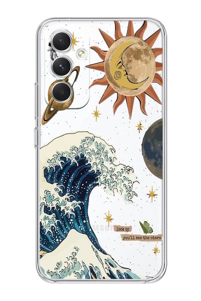Magic Ring Sun and Wave Pattern Transparent Phone Case Compatible with Samsun...