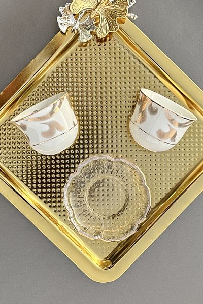 porselenden Camellia Gold Premium 2-Piece Mirra (WITHOUT PLATE) Espresso Coffee Cup Set