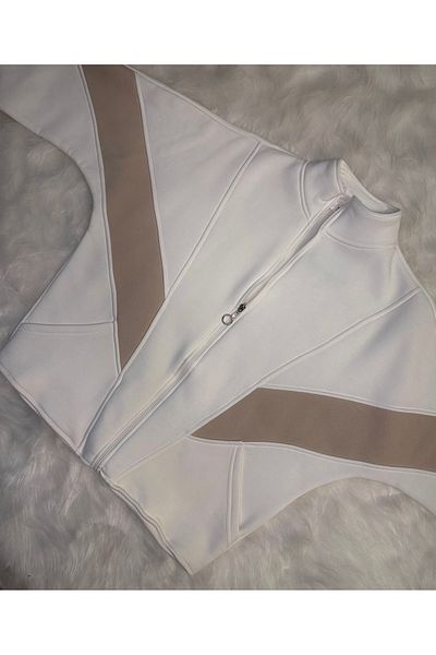 SOTE FASHION Cream Detailed White Oversize Tracksuit Set
