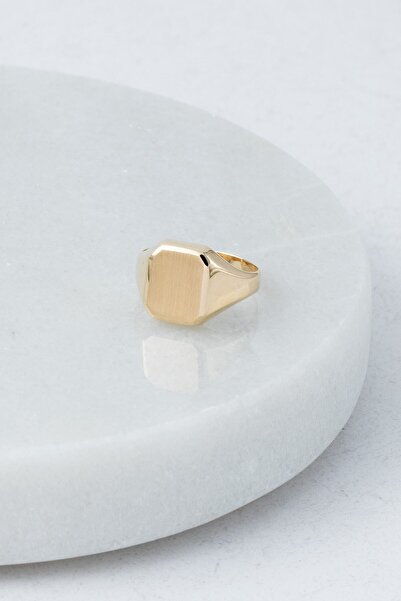 Cenova Jewelry 14 Ayar Altın Dikdörtgen Plaka Serçe Parmağı Erkek Yüzük