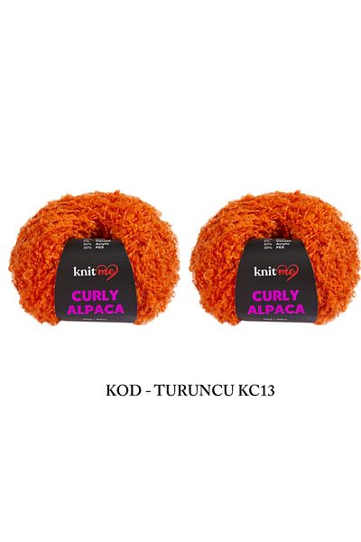 knitme Curly Alpaca, 50 Gr, 85m (2 Τεμάχια) Σχοινί Πλεκτό Χέρι Κωδικός Χρώμα Πορτοκαλί Kc13